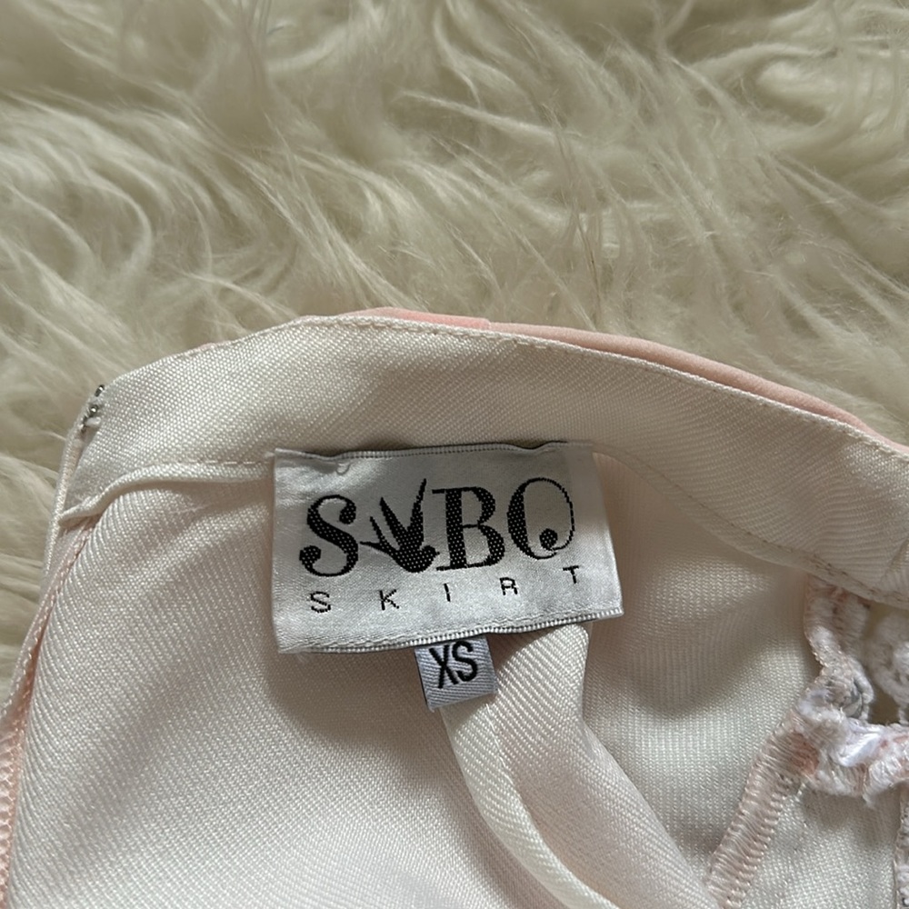 Sabo Skirt Light Pink Floral Sheer Panel Spring Beach Skirt Crochet Flowers - XS - Picture 10 of 12